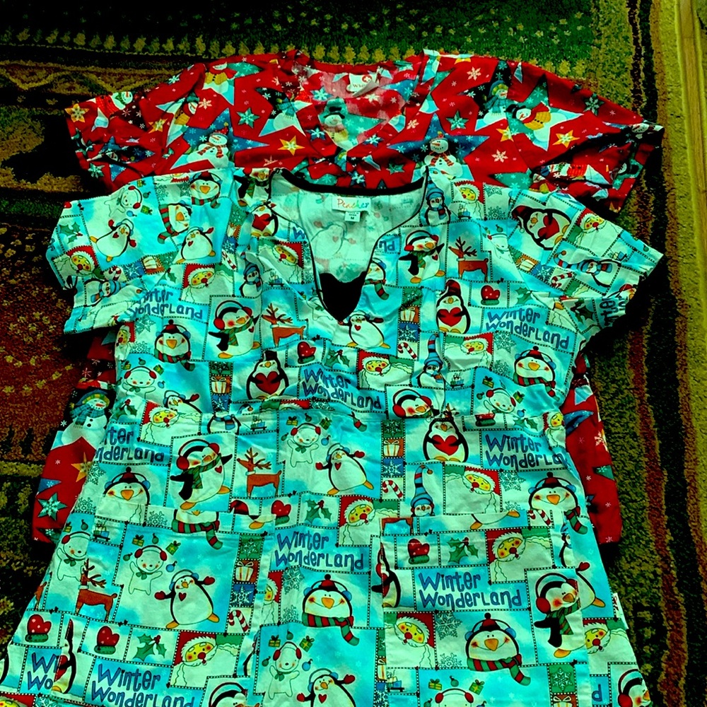 Lot of 2 Holiday scrub tops